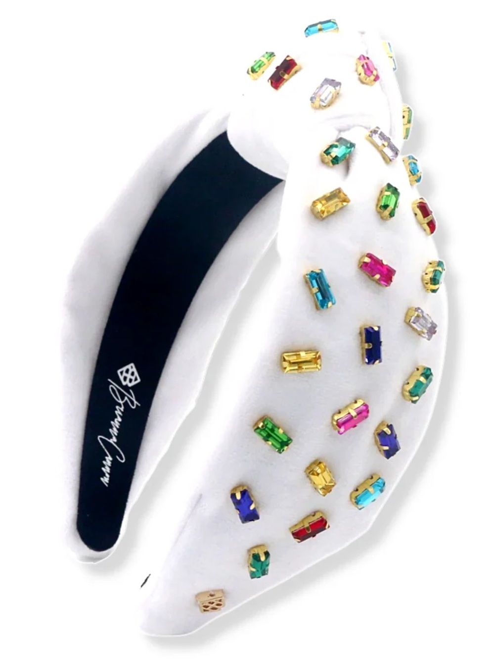 Brianna Cannon White Velvet Headband with Confetti Rainbow Crystals NWT - Picture 2 of 8